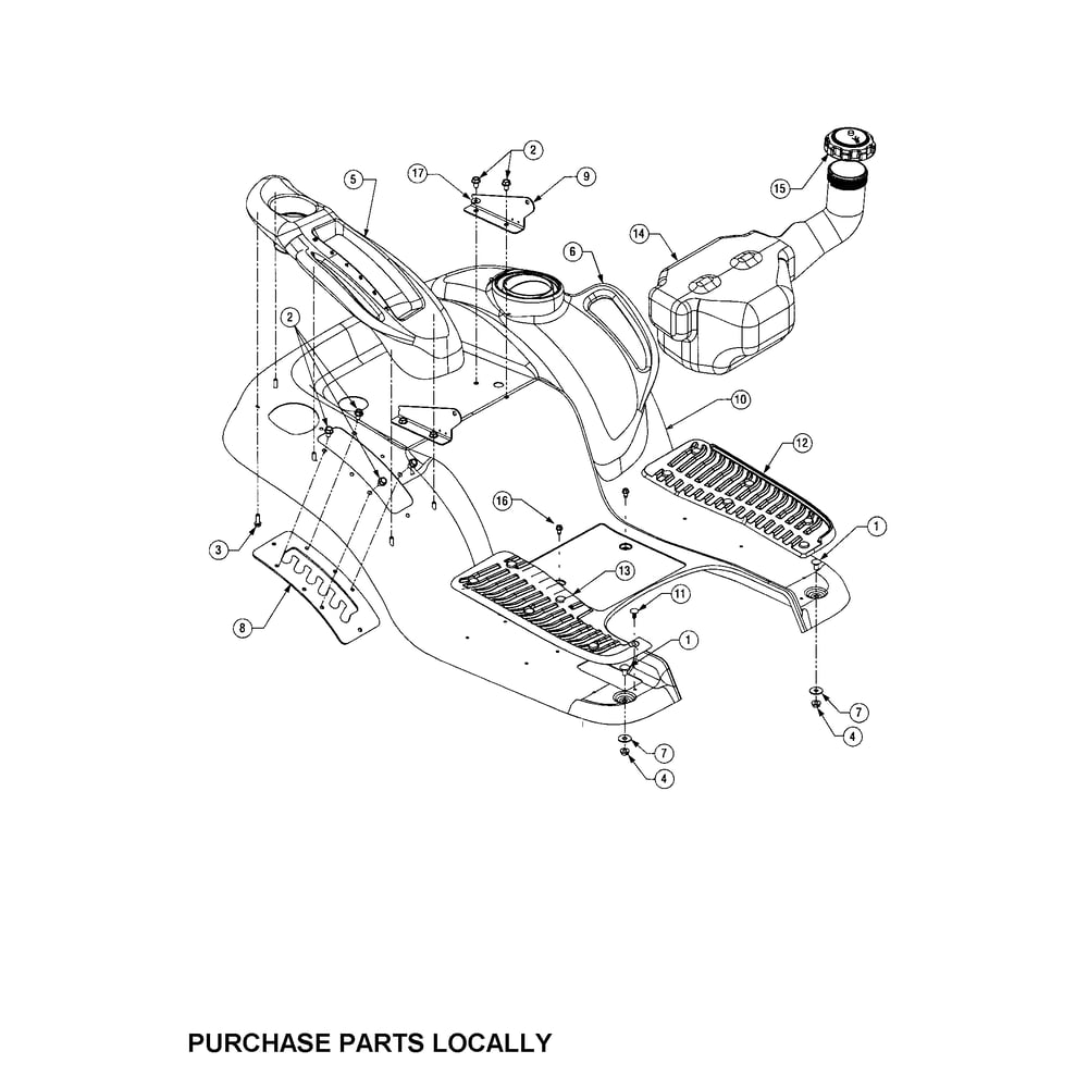 Fender And Fuel Tank Diagram and Parts List for SERIES1500  Cub Cadet Lawn Tractor